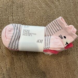 H&M Kids Pink and Gray Striped Cat Socks - 5 Pack